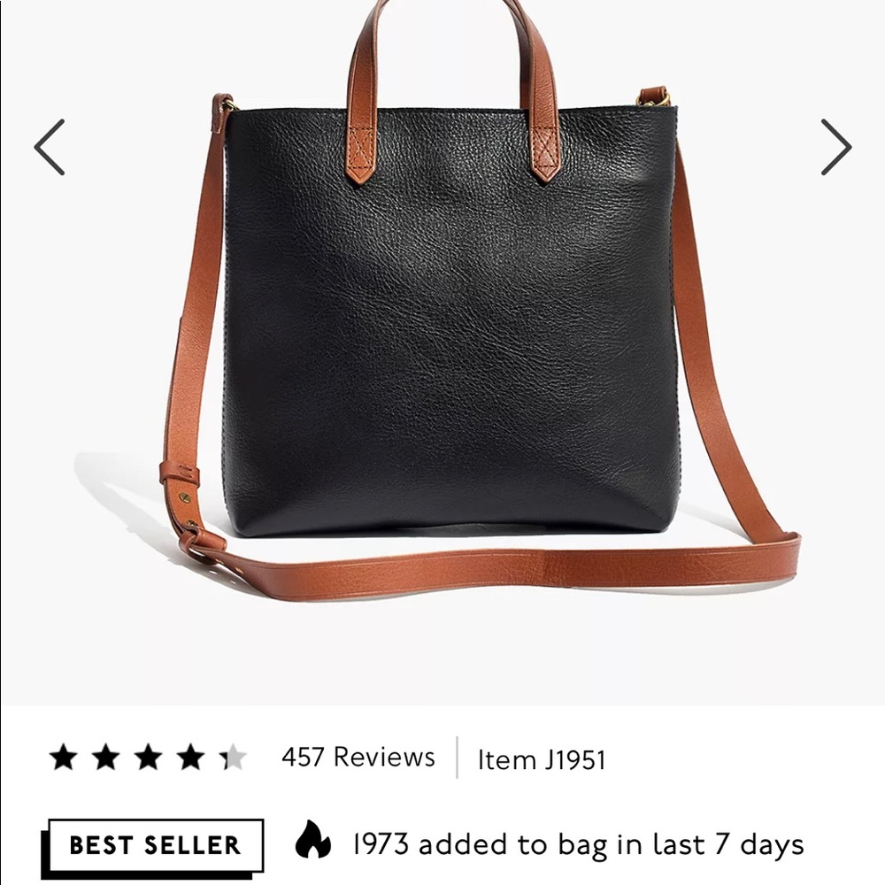 Madewell Zip Top Small Transport Tote black and brown